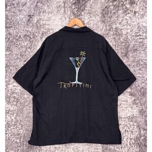 Tori Richard Shirt 2XL Mens Black Silk Martini Embroidered Short Sleeve Button